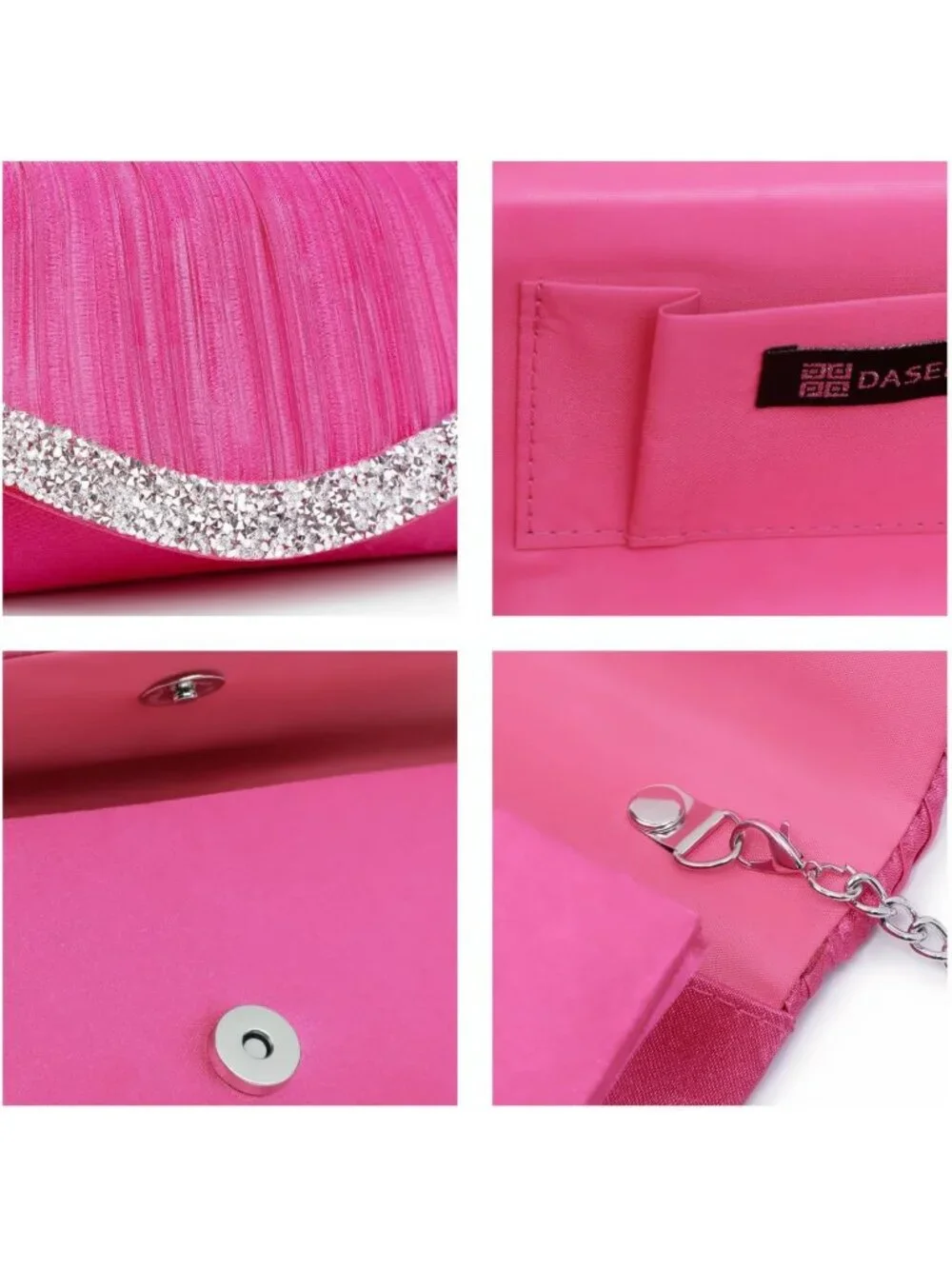 Women's Fuchsia Rhinestone Evening Clutch Purse Formal Hand Bag Prom Party Bag